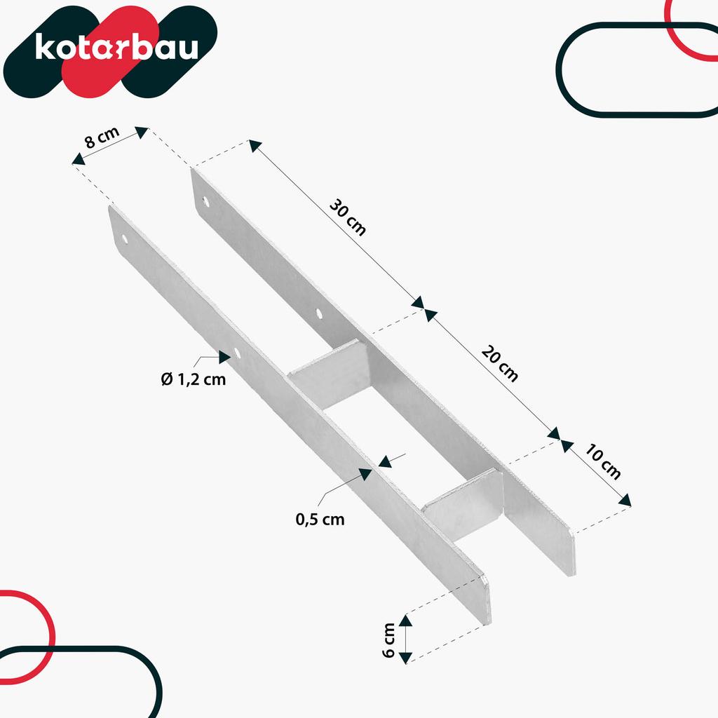 KOTARBAU® H-Post Base for Wall-In Installation Bracket Galvanized Steel Anchor 80 MM Set of 2