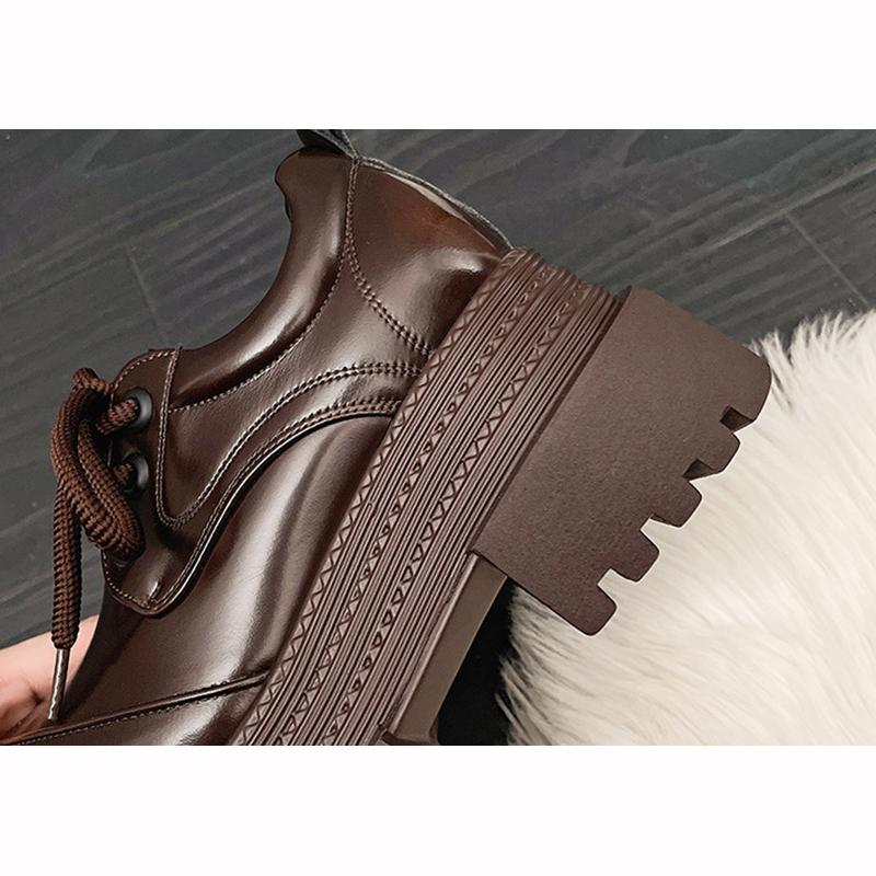 Women Retro Loafers Spring Increase Thick Sole Shoes Lace Up Outdoor Work Platform Shoes