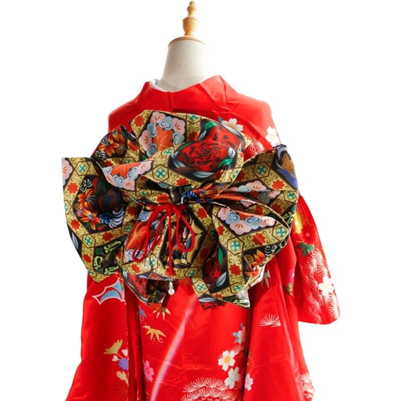 Oversized Bowknot Belt Traditional Japanese Sash for Kimono Adjustable Length Soft Fabric Multiple Color Option