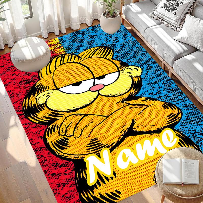 Custom Name Personalized Garfield Print Carpet, Versatile Home Decor Rug, for Playroom, Apartment, Balcony, Entryway, Hallway Gift