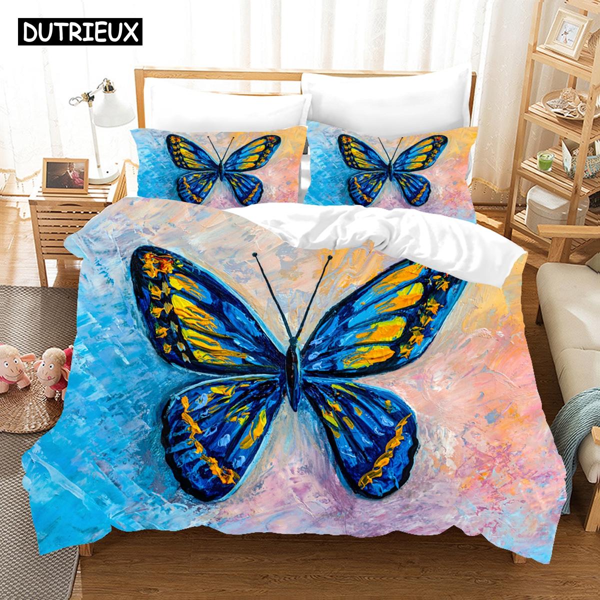 

Комплекты постельного белья с 3D-бабочками, пододеяльник с наволочкой, двуспальная кровать, двуспальная кровать, постельное белье размера «king-size» EU single(135x200cm)