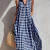 Women's Gingham Sleeveless Collared Loose Maxi Dress Casual Summer Dress