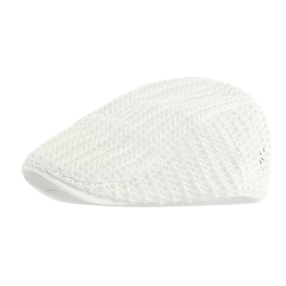 

Summer Full Hollow Mesh Beret Women British Retro Forward Cap Solid Color Breathable Cap Painter s Cap білий