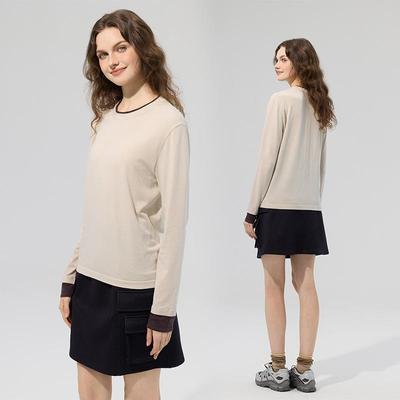 Merino Wool Seamless Color Block Two-Piece Sports Long Sleeve T-Shirt