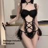 Porn Mesh Crotchless Bodysuit Women Sexy Lingerie Set Maid Dress Cosplay Costume Servant Lolita Lace Uniform Erotic Suit