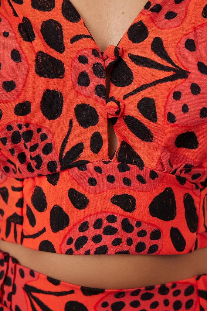 Women's Style Bottom-Top Set Clothes Floral Patterned Woven Flounce Blouse Skirt Set