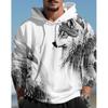 Men's 3D Wolf Print Pullover Hoodie, Dark Green Long Sleeve, Stylish and Trendy Spring/Autumn Sweatshirt