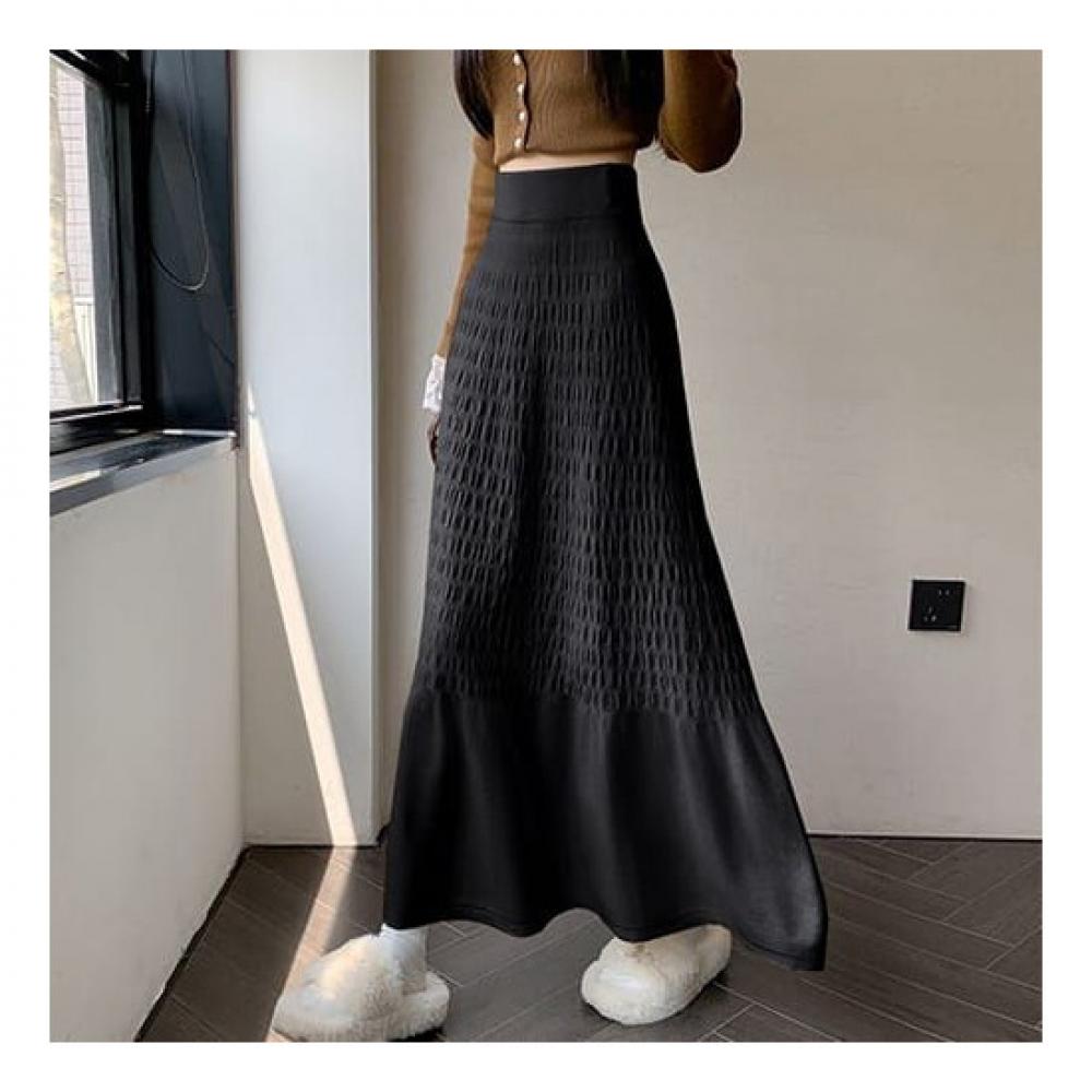 Navava Shirring Banding Knit Long Skirt Ns390