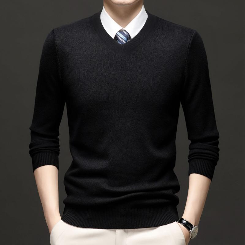 Men Autumn Winter New Style Sweater Middle Aged Thickened V Neck Long Sleeve Anti Pilling Knitted Shirt Dad Wear Undershirt