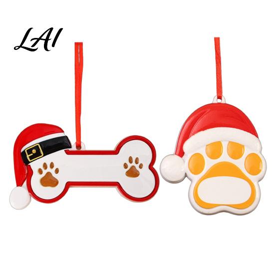 Unique Christmas Gift for Pet Owners Resin Ornament Cute Cat Paw/Bone Shaped Xmas Tree Hanging Decoration Red Riding Hood Holiday Decor with