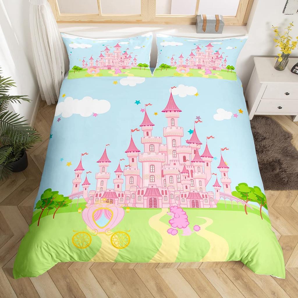 Castle Duvet Cover Sets For Girls Queen Twin Size Lightweight Down Quilt Covers Room Decor 2 Pillowcases 1 Duvet Cover No Quilt