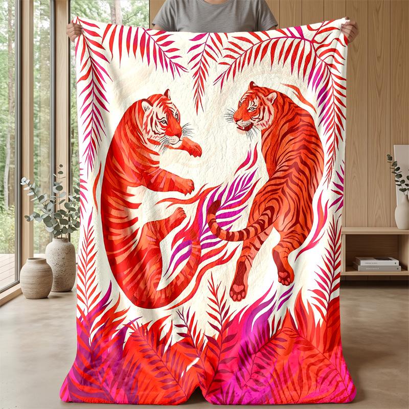 Tiger Cubs in Floral Paradise Theme blanket Lightweight Warm Flannel Blanket Decorative Throw Blanket for Home Decoration