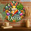 2D Flat 1pc Vintage Easter Bunny Metal Sign, Round Aluminium Door Mount Decor, 8x8 in, Farmhouse Style Wall Art for Home, Room, Street, Shop, Garage