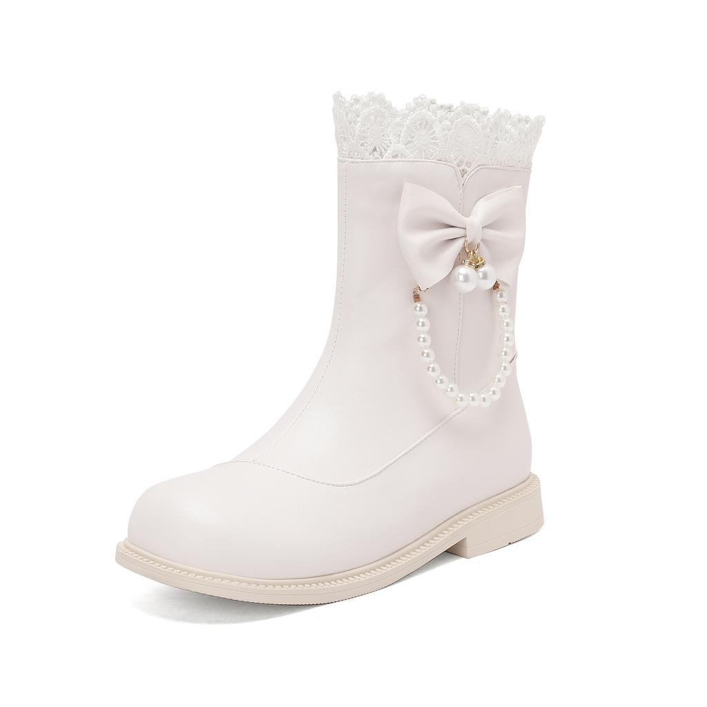 Herbst und Winter Mädchen Martin Boots J Schleife Perlen Prinzessin Schuhe Mittlere und Ältere Kinder Schuhe Schüler Schuhe Kinder Hanfu Schuhe