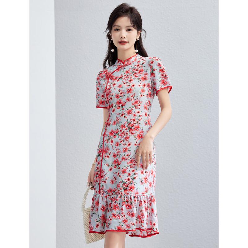 ORIGIN Women s Printed Stand Collar Midi Dress L синий