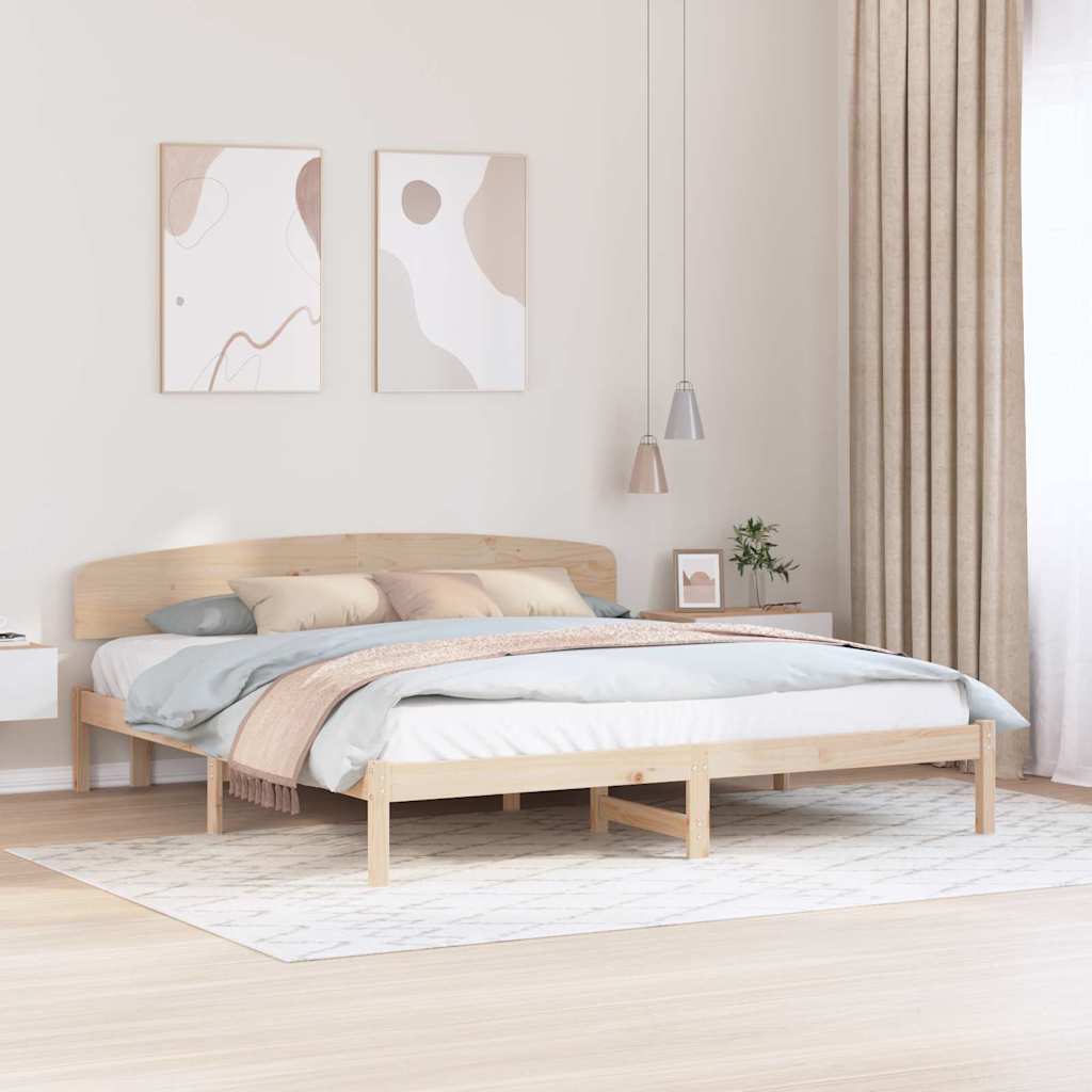 Natural Wooden Bed Frame with Headboard 200 x 200 cm Solid Pine Wood