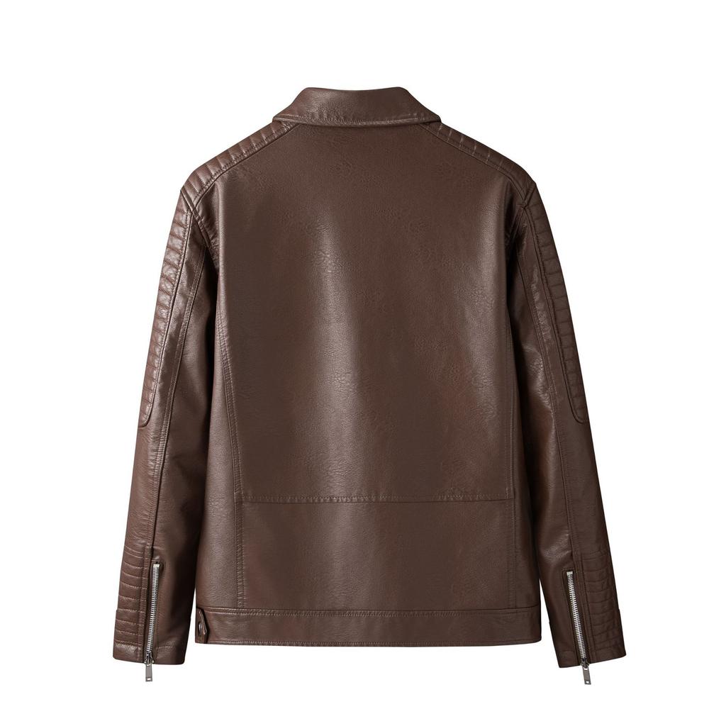 New top leather jacket men's autumn and winter light luxury locomotive jacket tooling jacket trendy fashion PU leather jacket