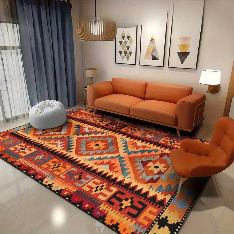 Velvet Dot Plush Colorful Southwestern Style Area Mat Non Slip Backing Machine Washable Vibrant Geometric Patterns Living Room