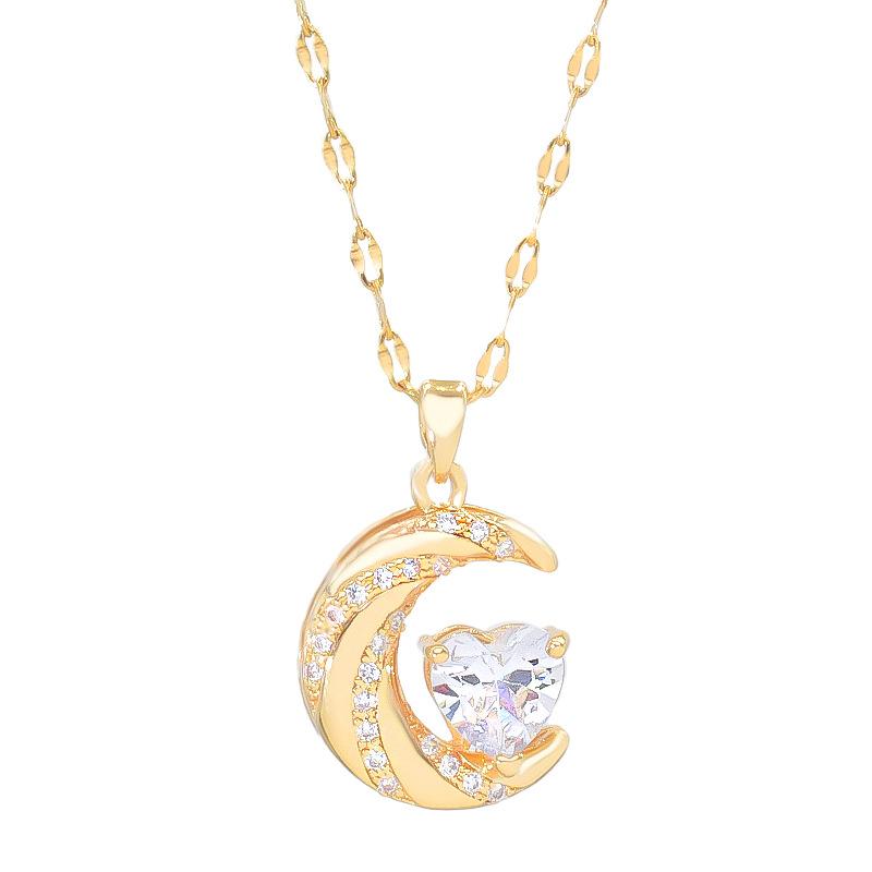 Love Moon Necklace Female Simple High Versatile Temperament Zircon Pendant Delicate Clavicle Chain