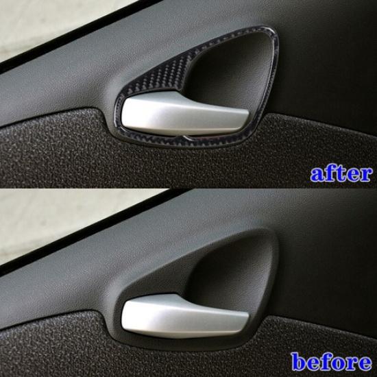 2pcs Carbon Fiber Car Inner Door Handel Bowl Sticker For Benz Smart Fortwo 11-15