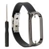 Stainless Steel PU Leather Strap with Bumper Case Smart Watch Replacement Accessory Fit for Mi Band 7 Black and Black