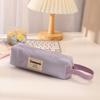 1Pc Solid Color Portable Canvas Pencil Case, 6 Colors To Choose, Large Capacity Stationery Organizer Bag for Gifts and Packaging