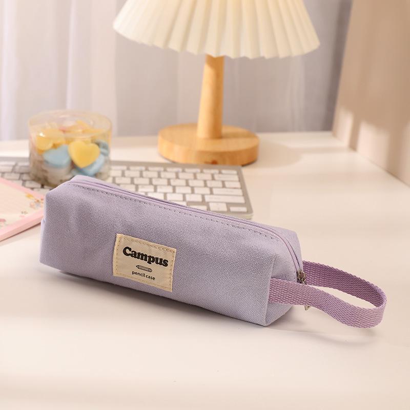 1Pc Solid Color Portable Canvas Pencil Case, 6 Colors To Choose, Large Capacity Stationery Organizer Bag for Gifts and Packaging