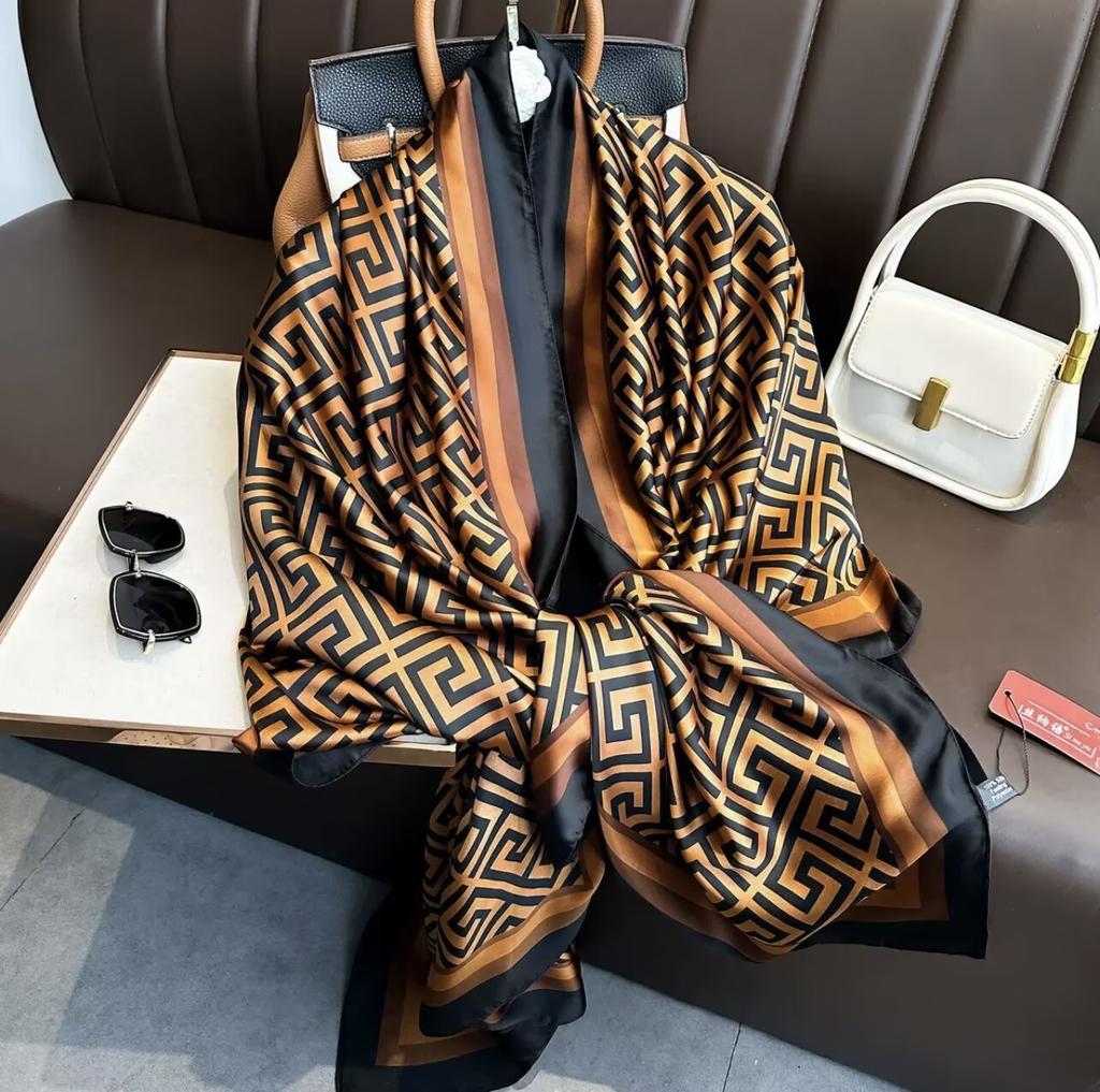 180*90Cm Scarves Luxury Long Silk Scarf Women Soft Shawl Wrap Muffler Hijab Bufanda Foulard Female Bandana Beach Stoles