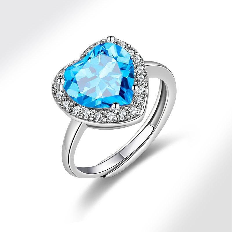 Pink Heart Shaped Ring Full Zircon Adjustable Open Index Finger Ring Romantic Colorful Gemstone Jewelry For Women