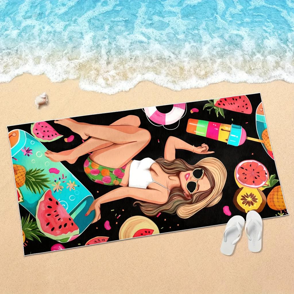 Girl Pattern Beach Towel Absorbent Sun Protection Towel For Beach Shower Swimming Pool Travel Vacation Camping Essential Gift