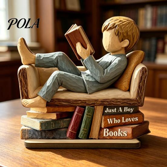 Reading on Sofa Wood Sign Woman Book Wooden Plaque, Just A Girl/Boys Who Loves Statue for Personalized Lover Ornament Shelf Desk, Literary Wall