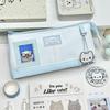 Cute Blue & White Kitten Pencil Case - Large Capacity Cartoon Stationery Box for Female Students