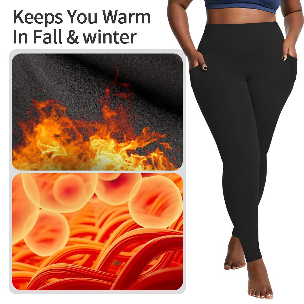 Pocketed Plus-size Fleece-lined Leggings for Women Outerwear Autumn/winter Style High-waisted Black Winter Fleece-lined Yoga Pants