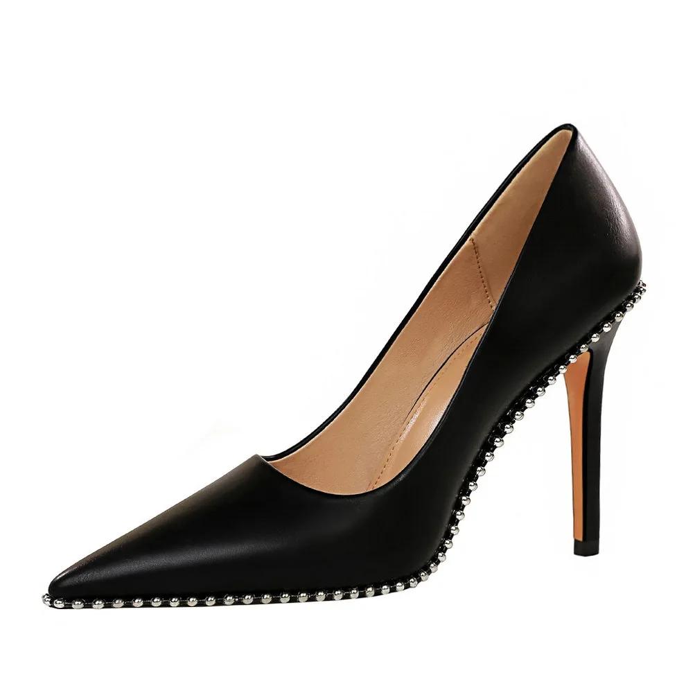 Fashion BIGTREE Shoes Rivet Woman Pumps 2024 New High Heels Stiletto Pu Leather Women Heels Sexy Party Shoes Female Heel Plus Size 43