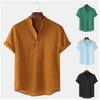 Camisa Henry de Manga Corta de Algodón Lino Transpirable de Color Sólido para Hombre Verano Polos para Hombre