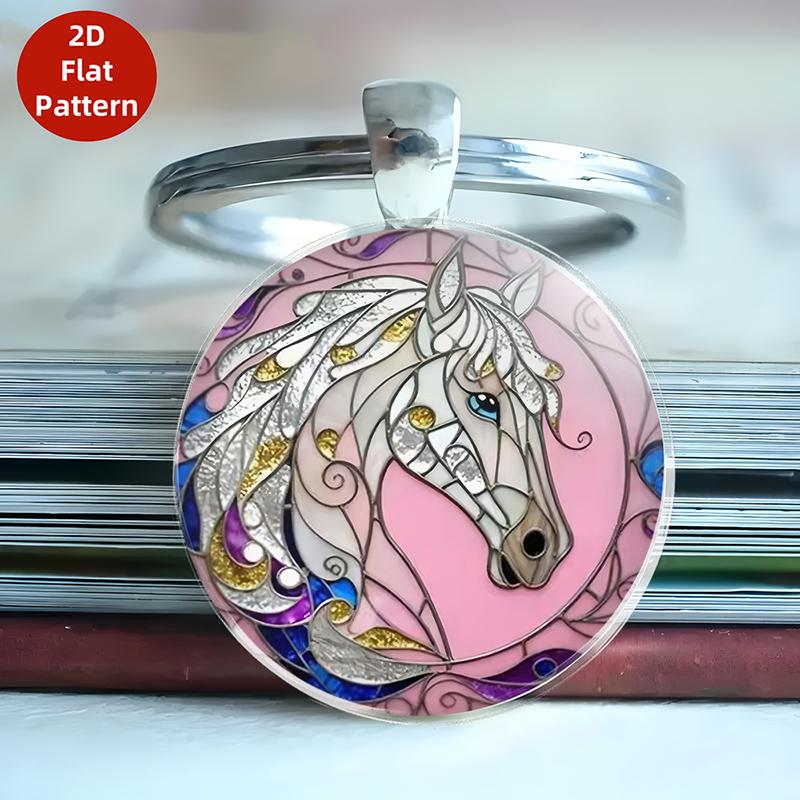 Retro Zodiac Horse Pattern Zinc Alloy Circular Keychain Car Backpack Hangings Decoration