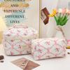 Large Capacity Quilted Floral Makeup Bag - Portable Cotton Toiletry Handbag with Cute Flower Design for Students