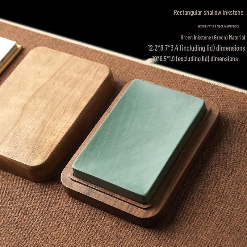 Rectangular Natural Stone Inkstone with Lid for Calligraphy & Portable Ink Cartridge Storage