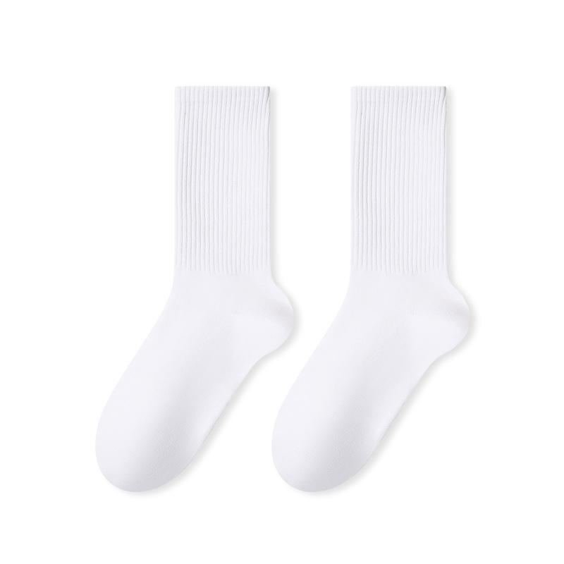 White Cotton Antibacterial and Deodorizing Stretch Seamless Elastic Mid-calf Socks with Anti-torn Properties for Sports Use