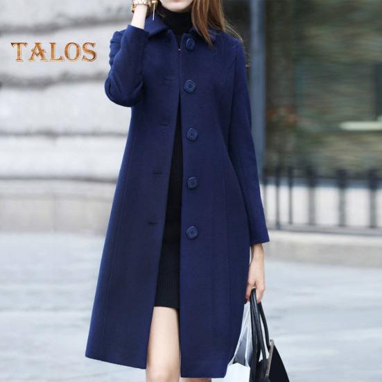 Cappotto di Lana da Donna Autunno Inverno Colletto Revers Monopetto Largo Lunghezza Media Spesso Caldo Soprabito per Pendolarismo Appuntamenti Viaggi