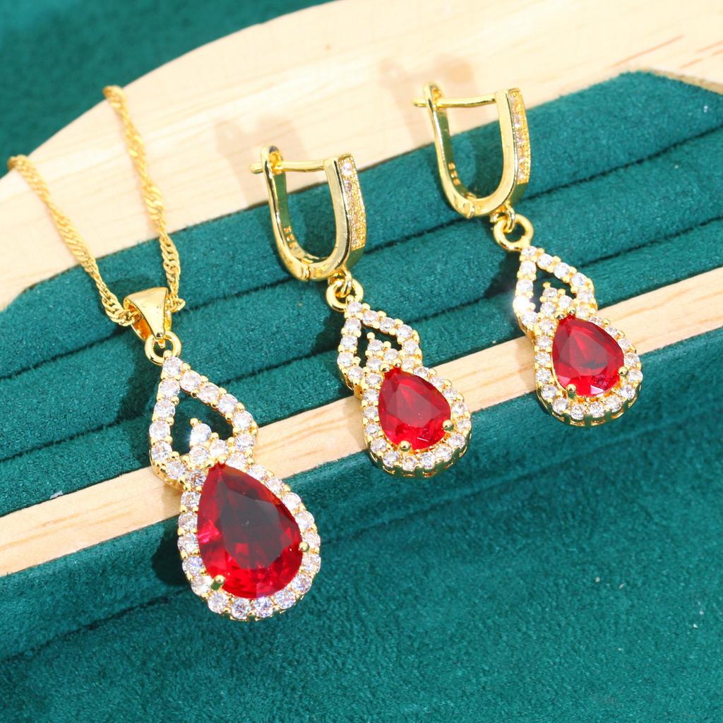 New European and N Fashion Jewelry Set Zircon Necklace Earrings Ring