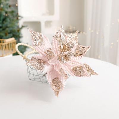 Tête de fleur Fleurs de Noël artificielles Faites à la main Multicolore Fleur de Noël simulée Paillettes DIY Ornements d'arbre de Noël