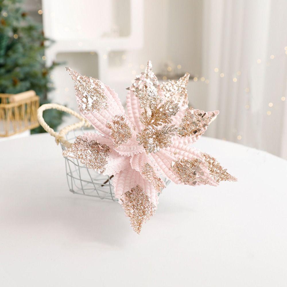 Flower Head Artificial Christmas Flowers Handmade Multi-color Simulated Christmas Flower Glitter DIY Xmas Tree Ornaments