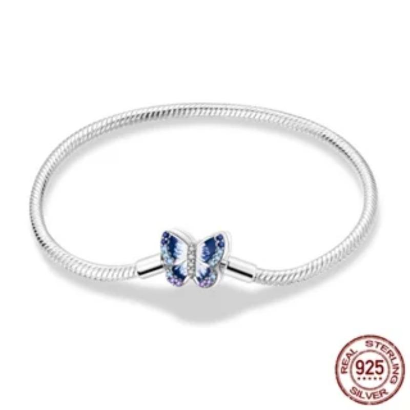 925 Silver Bracelet Butterfly Flower Clover Green Cat Claw Love Zircon Jewelry Gifts for Women 17-20CM