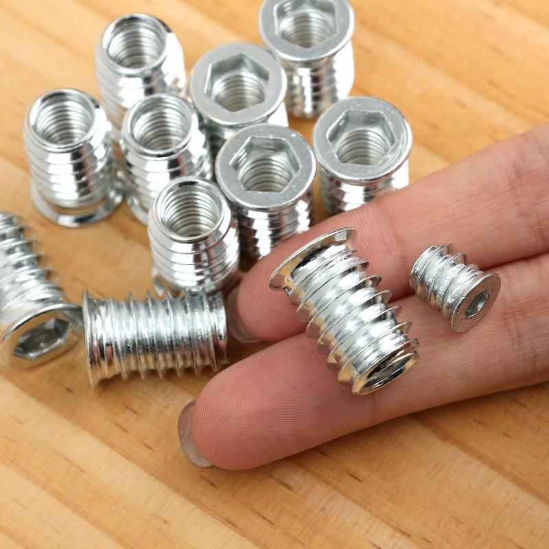 1050X Threaded Inserts Wood Insert Nuts Carbon Steel Woodworking Nuts Inserts Wood Bolt Furniture Screw Hardware Hexagon Nuts