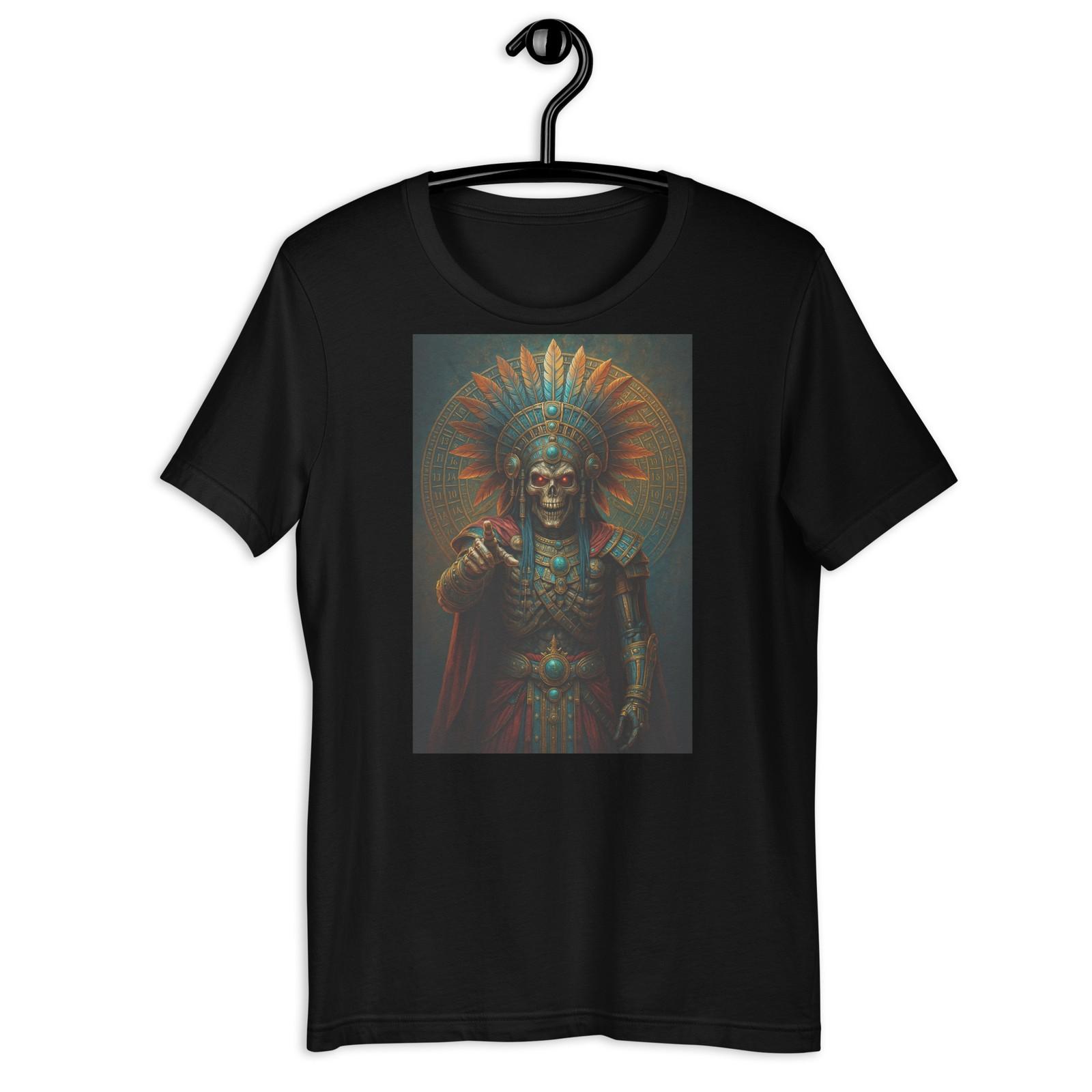 Aztec Skull Warrior Red Eyes T-Shirt Dark Mexican Mythology Design S