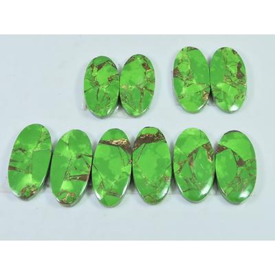 Green Copper Turquoise Matched Pair Oval Cabochon Loose Gemstone 05Pair Lot C-2381
