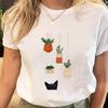 Women Print Tees Tshirt Female Clothes Regular Short Sleeve Tops Cat Simple Cute Print Ladies Fashion Cartoon Graphic T-Shirt
