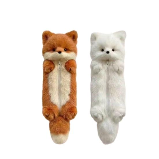 Plush Fox Pencil Case Portable Office Supplies School Students Stationery Bag Multifunctional Storage Organizer Zipper Pouch