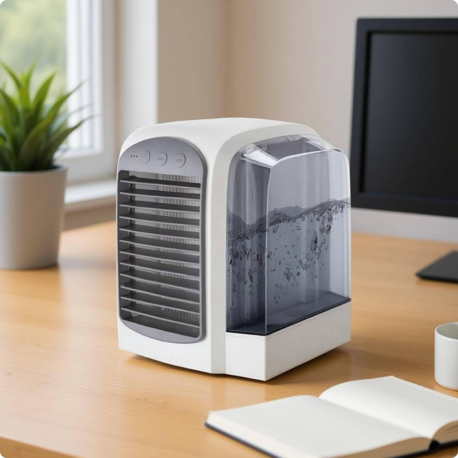 USB Mini Air Chiller Translucent Tank Bladeless Compact Humidifying Fan for Office